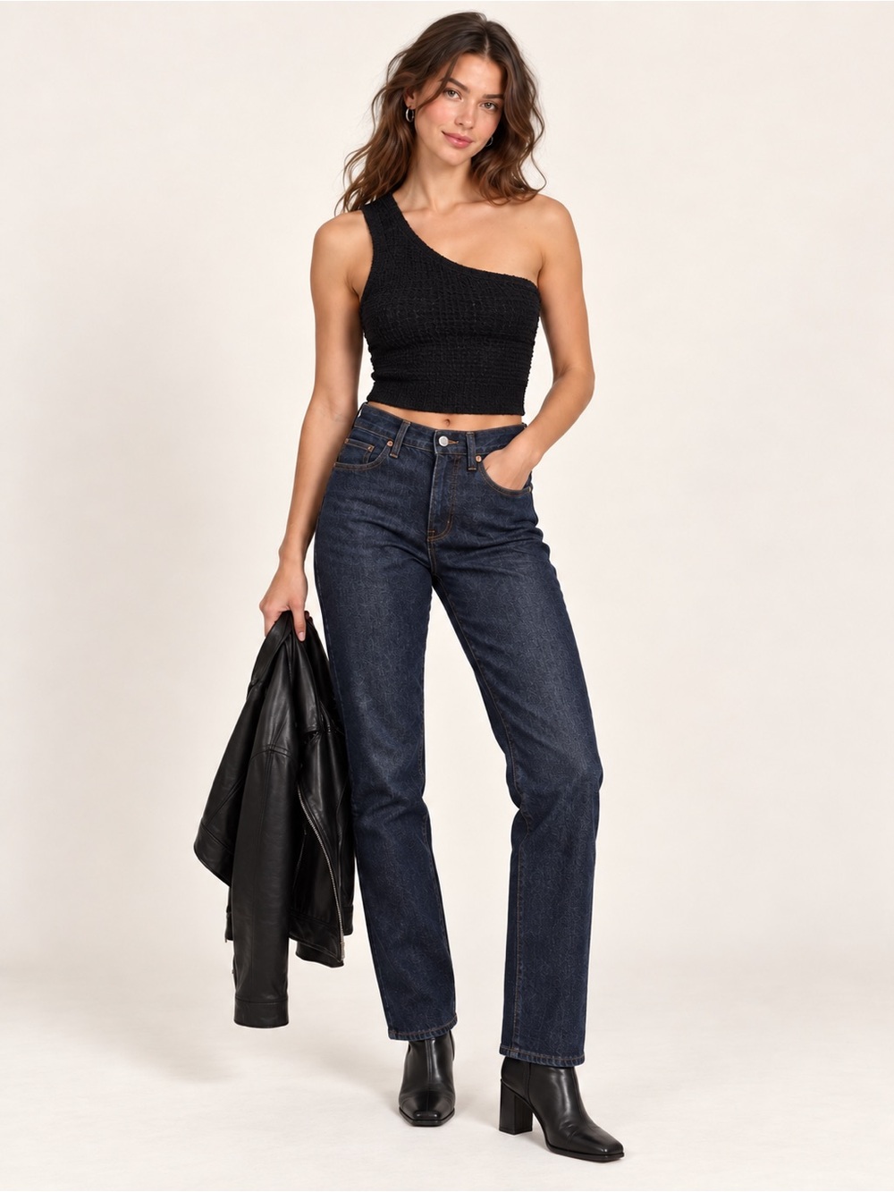 Urban Outfitters Black One Shoulder Textured Crop Top Womens Small Asymmetrical